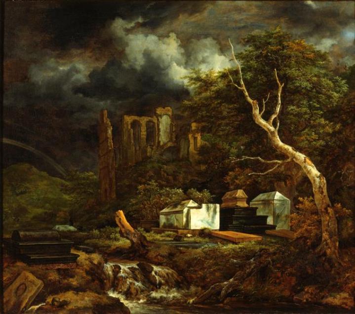 The Jewish Cemetery, vintage artwork by Jacob van Ruisdael, 12x8" (A4) Poster