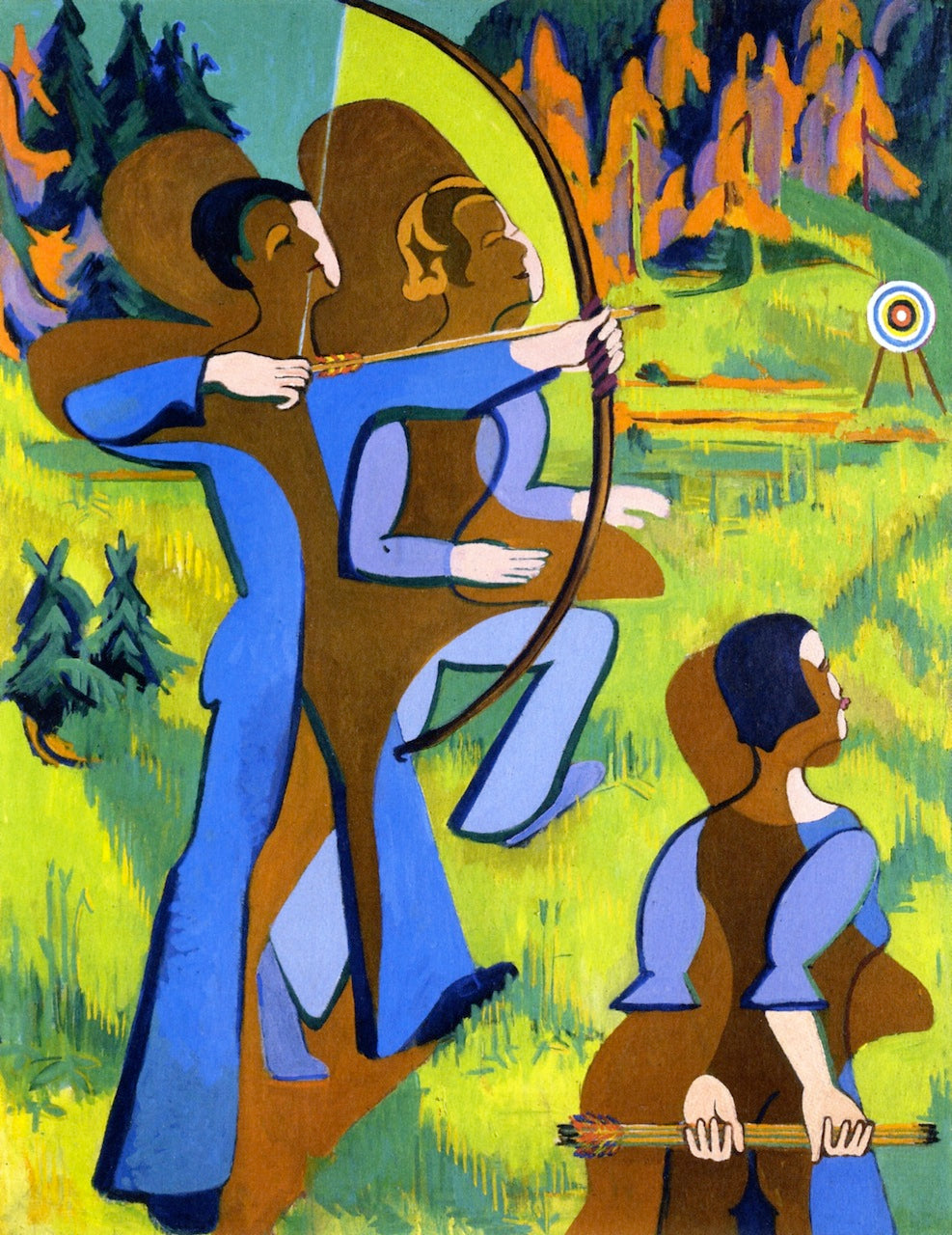 Archery, vintage artwork by Ernst Ludwig Kirchner, 12x8" (A4) Poster