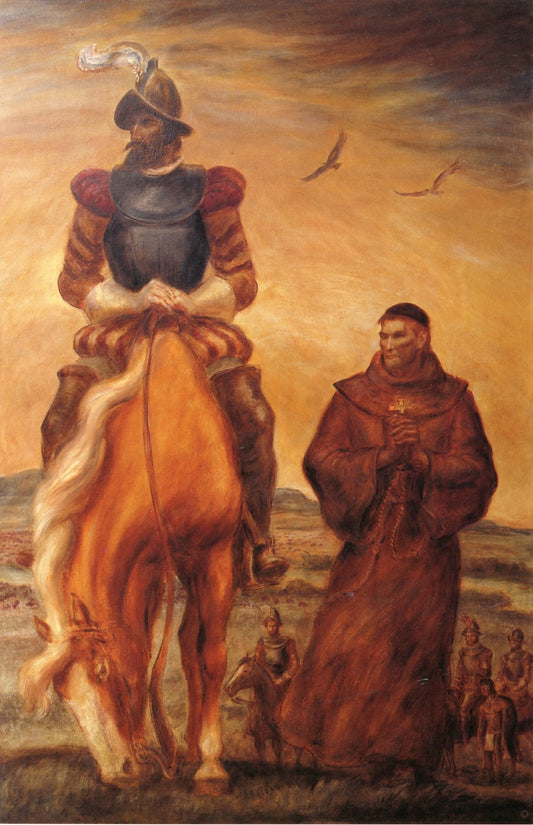 Tragic Prelude - Coronado and Padre Padilla, vintage artwork by John Steuart Curry, 12x8" (A4) Poster