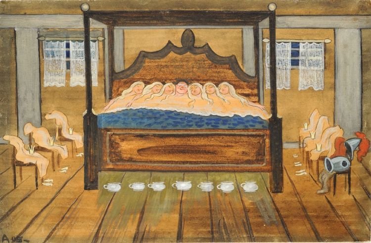 The Tale of the Six Princesses, vintage artwork by Ivar Arosenius, 12x8" (A4) Poster