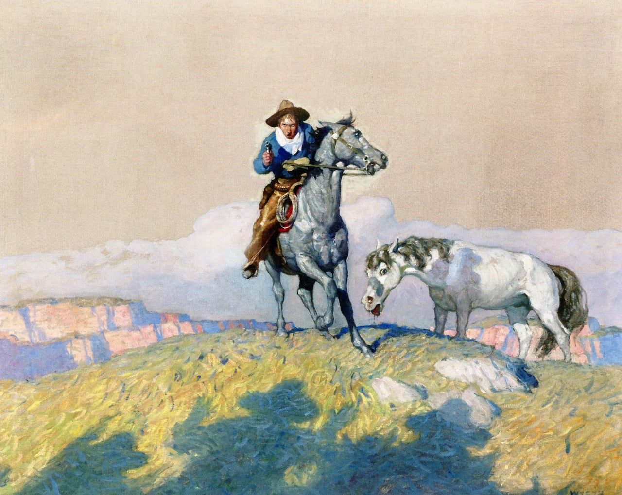 Fall Back!, vintage artwork by Newell Convers (N.C.) Wyeth, 12x8" (A4) Poster