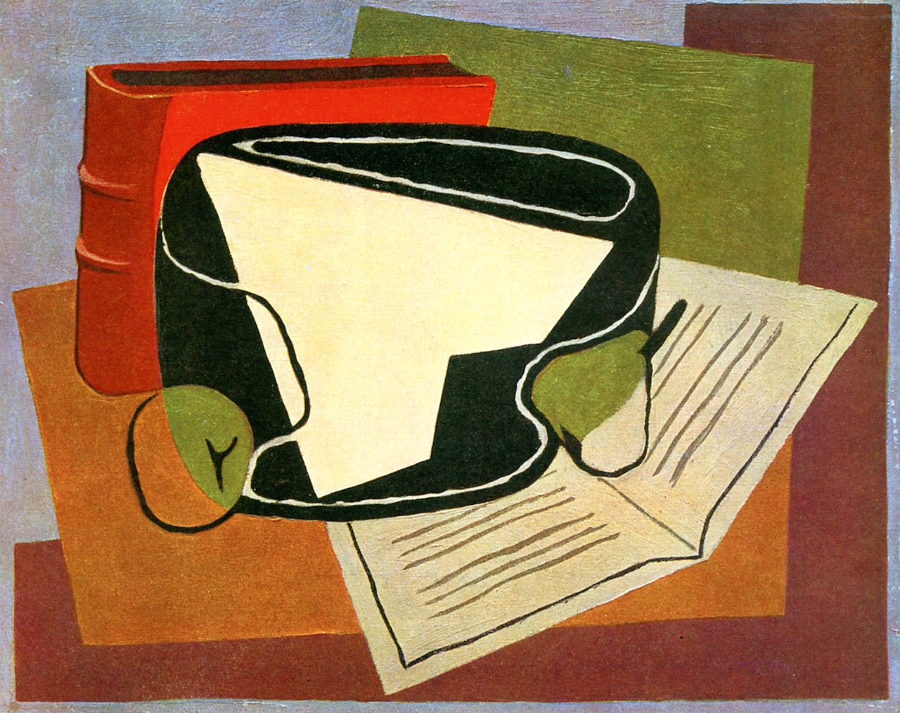 Book and Fruit Dish, vintage artwork by Juan Gris, 12x8" (A4) Poster