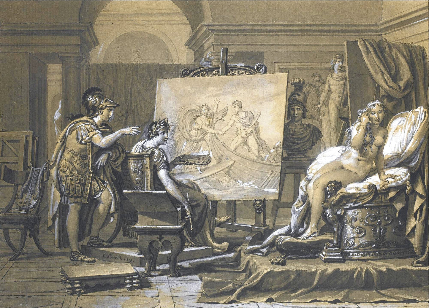 Apelles Painting Campaspe, vintage artwork by Jacques-Louis David, 12x8" (A4) Poster