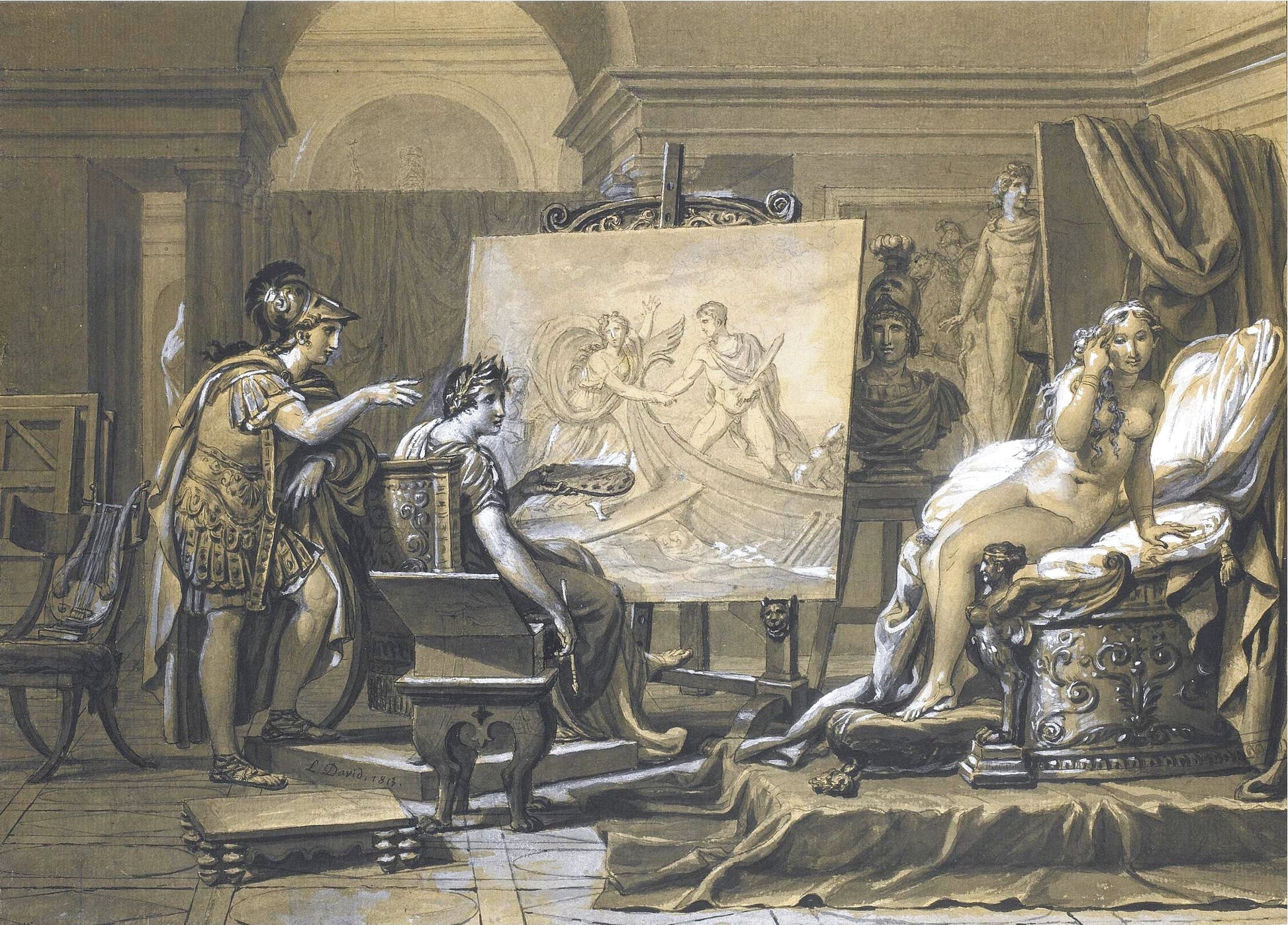 Apelles Painting Campaspe, vintage artwork by Jacques-Louis David, 12x8" (A4) Poster