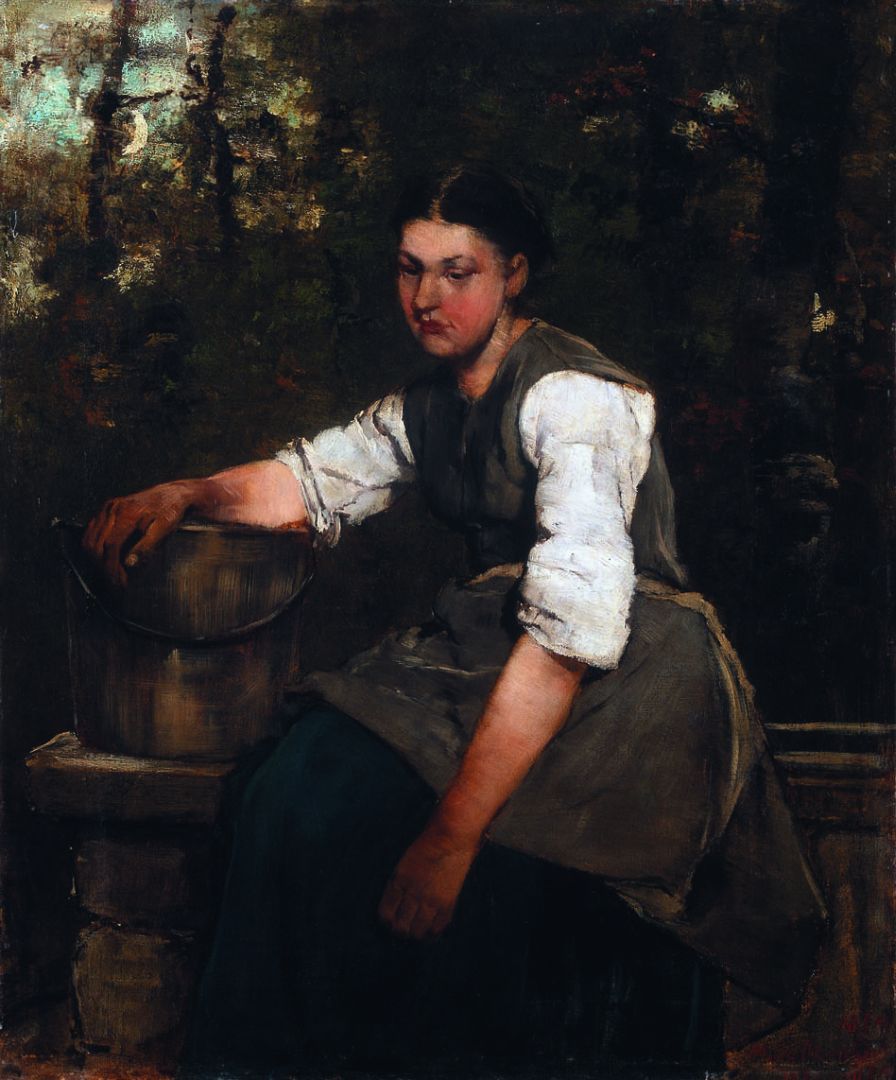 Girl at the Well, vintage artwork by Mihály Munkácsy, 12x8" (A4) Poster