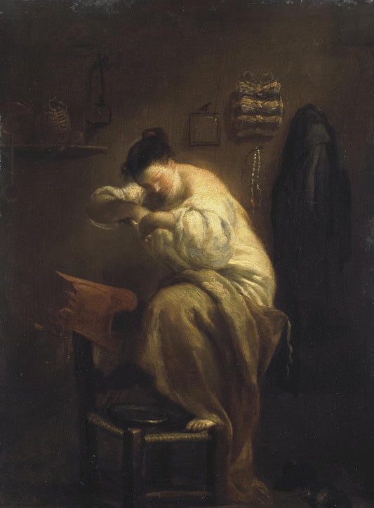 Woman Looking for Fleas, vintage artwork by Giuseppe Maria Crespi, 12x8" (A4) Poster