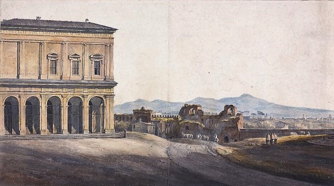 The Lateran, Scala Santa, and Porta S Giovanni from the Piazza S Giovanni, vintage artwork by John Warwick Smith, 12x8" (A4) Poster