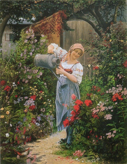 Garden in full bloom, vintage artwork by Johann Hamza, 12x8" (A4) Poster