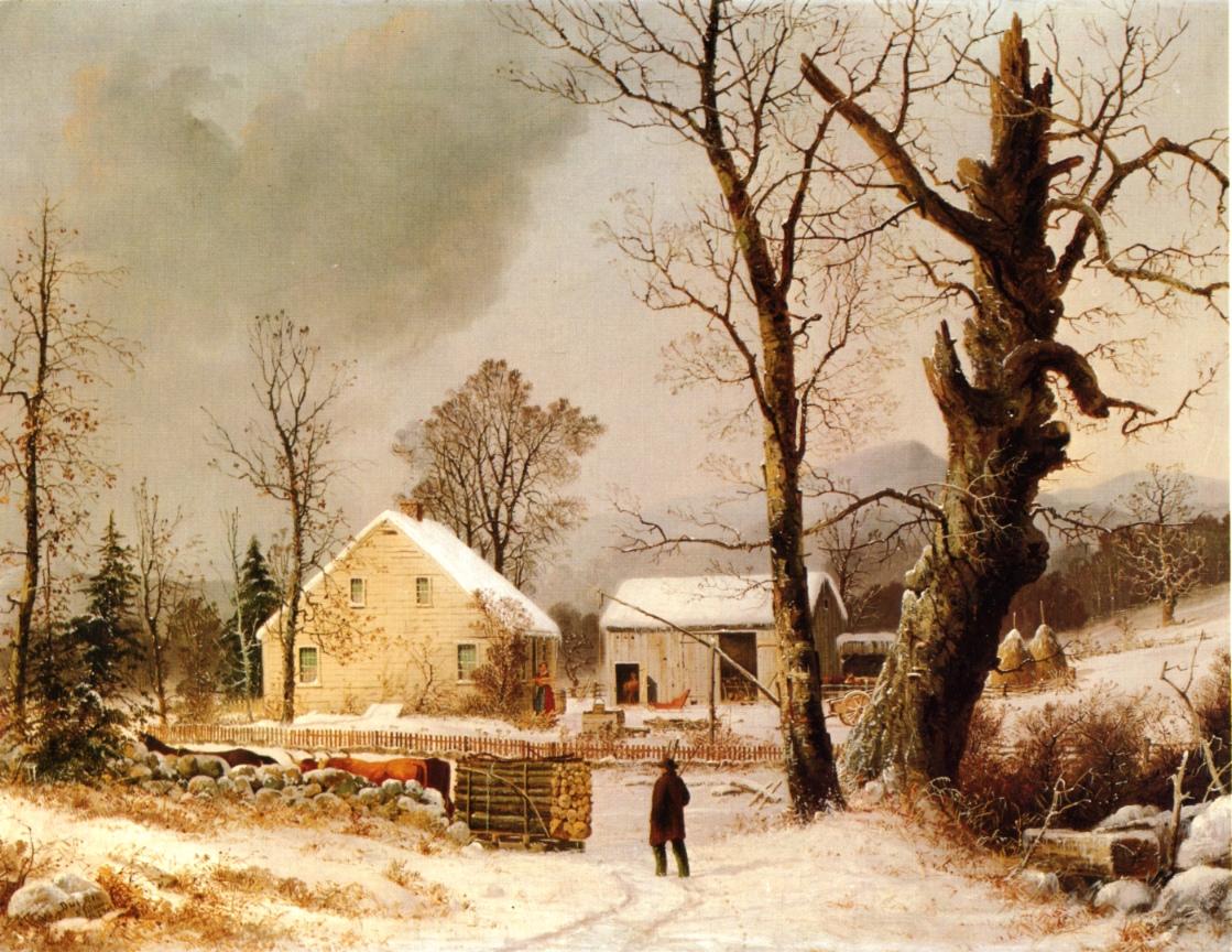 Winter Scene in New England, vintage artwork by George Henry Durrie, A3 (16x12") Poster Print