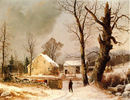 Winter Scene in New England, vintage artwork by George Henry Durrie, A3 (16x12") Poster Print