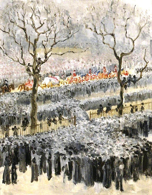 The Funeral Procession of Queen Victoria Passing through Hyde Park, London, vintage artwork by Mary Edity Durham, 12x8" (A4) Poster