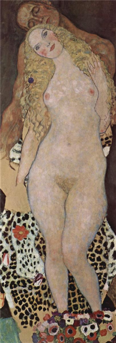 Adam and Eva (unfinished), vintage artwork by Gustav Klimt, 12x8" (A4) Poster