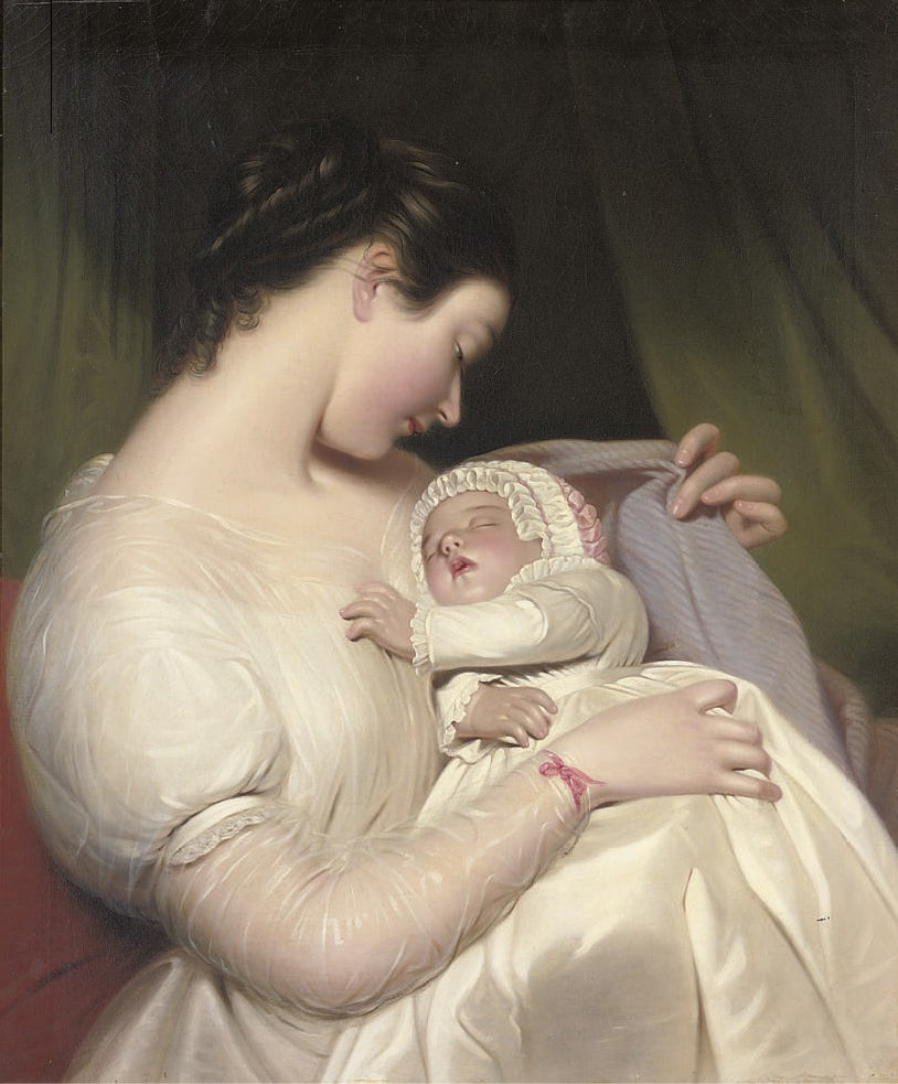 The Artist's Wife Elizabeth with Their Daughter Mary Edith, vintage artwork by James Sant, R.A., A3 (16x12") Poster Print