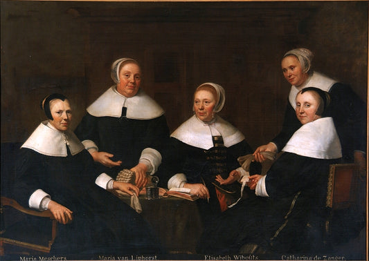Portrait of the Regentesses of the Alms, Poor and Work House in Haarlem, vintage artwork by Jacob Van Loo, 12x8" (A4) Poster