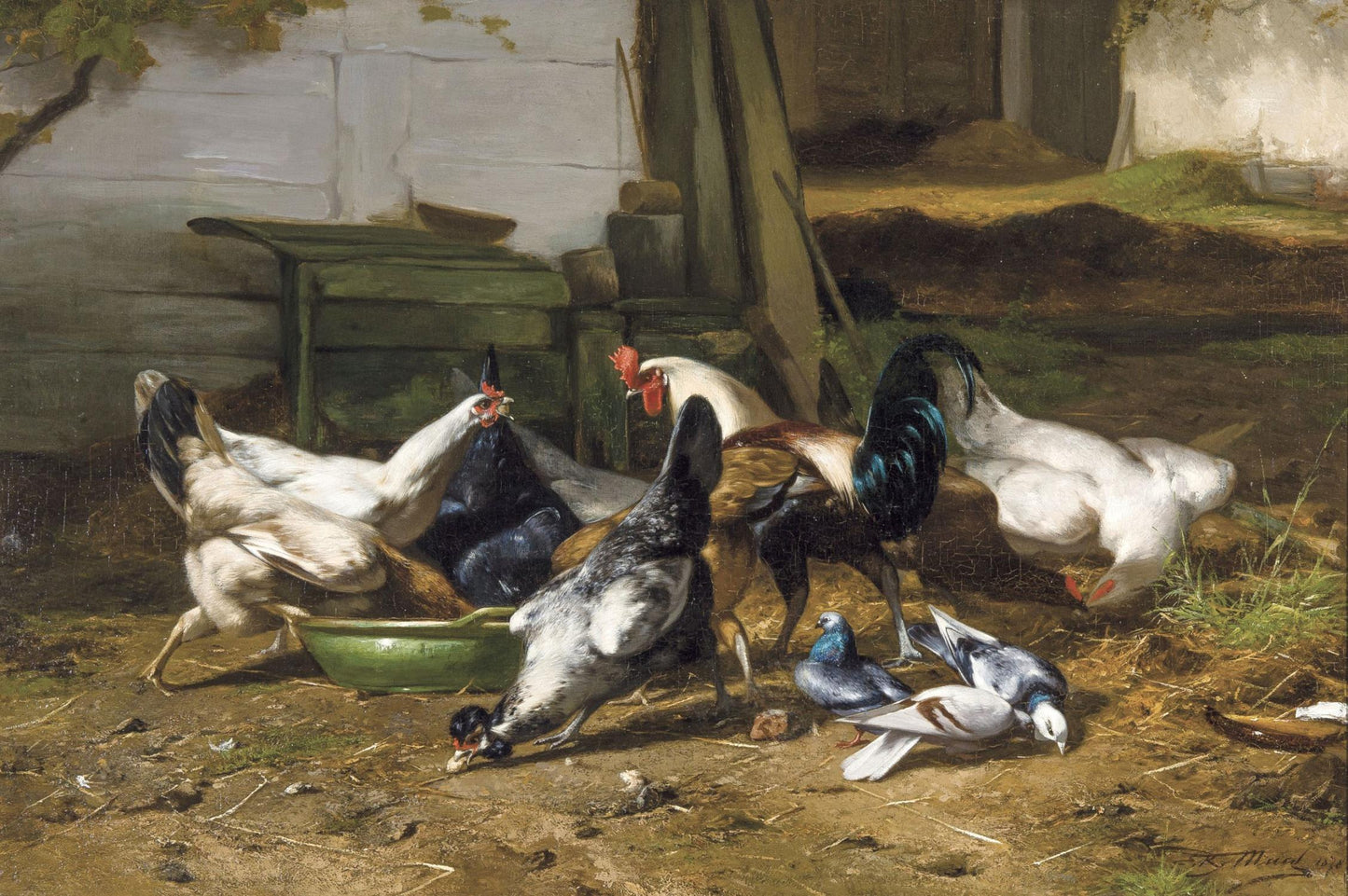The poultry yard, vintage artwork by Eugène Remy Maes, 12x8" (A4) Poster