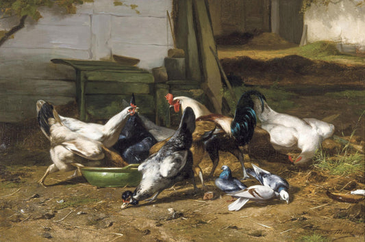 The poultry yard, vintage artwork by Eugène Remy Maes, 12x8" (A4) Poster