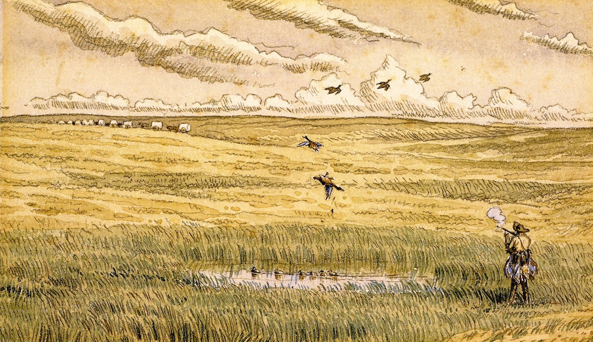 Duck Shooting near Oak Lake, Manitiba, vintage artwork by William George Richardson Hind, 12x8" (A4) Poster