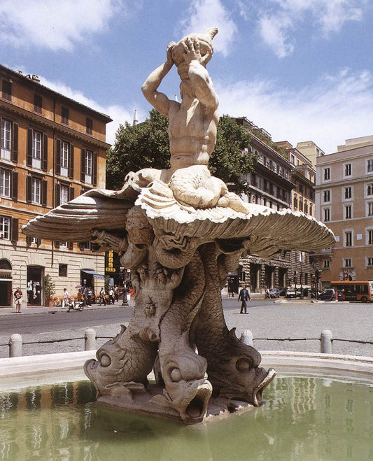 Fontana del Tritone, vintage artwork by Gian Lorenzo Bernini, 12x8" (A4) Poster