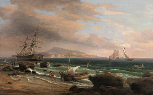 A Broad Harbor, vintage artwork by Thomas Birch, 12x8" (A4) Poster