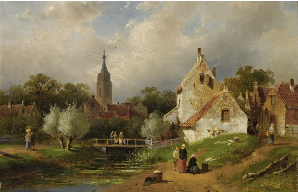 A View of a Riverside Village in Summer, vintage artwork by Charles Henri Joseph Leickert, A3 (16x12") Poster Print