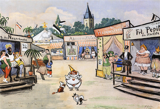At the Fairground, vintage artwork by Heinrich Zille, 12x8" (A4) Poster