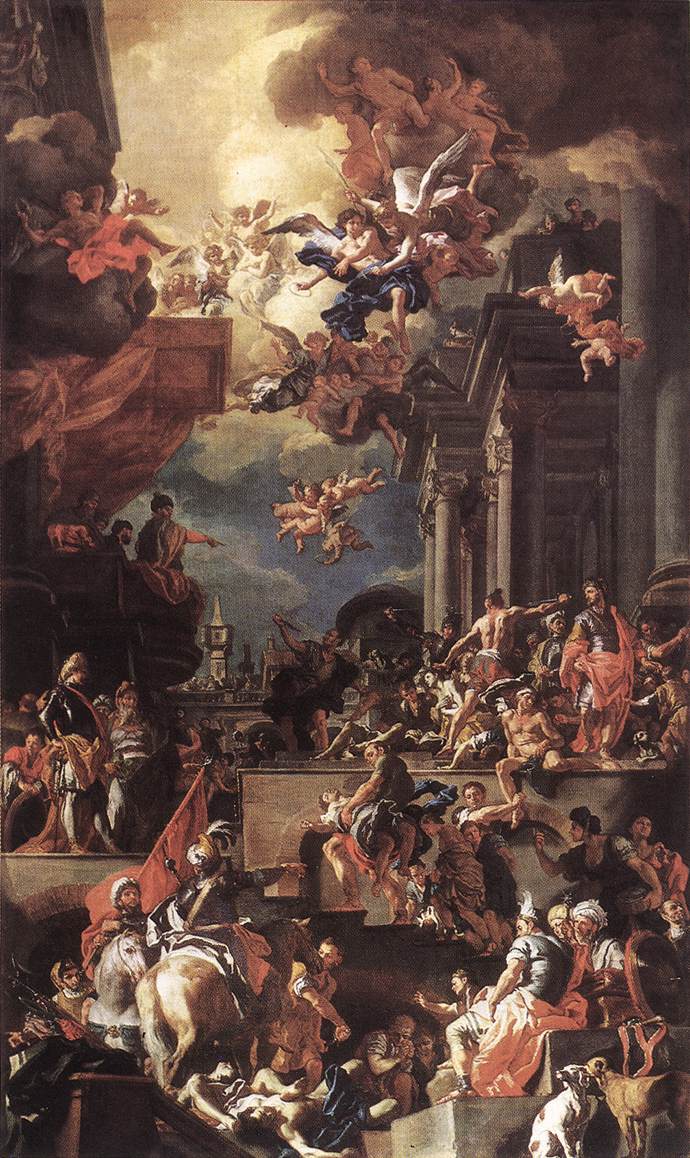 The Massacre of the Giustiniani at Chios, vintage artwork by Francesco Solimena, 12x8" (A4) Poster