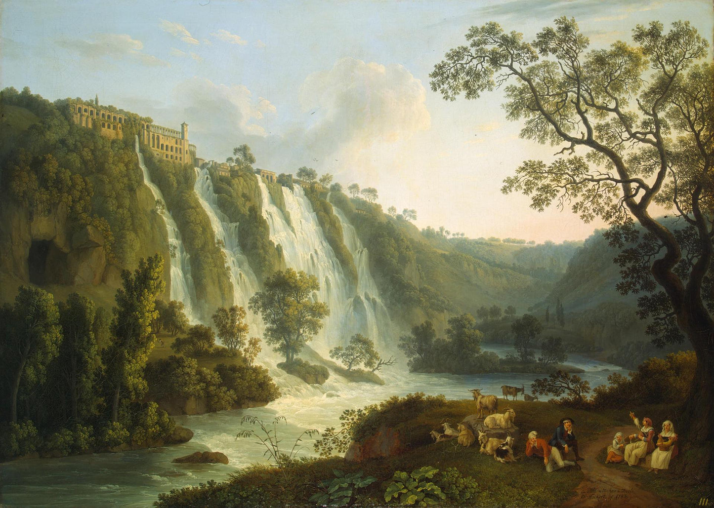 Villa of Maecenas and the Waterfalls at Tivoli, vintage artwork by Jakob Philipp Hackert, 12x8" (A4) Poster