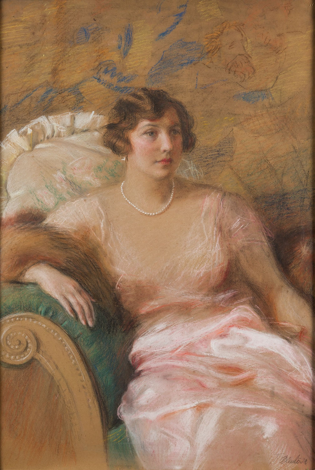 Portrait of lady in pink dress by Theodor Axentowicz,A3(16x12")Poster