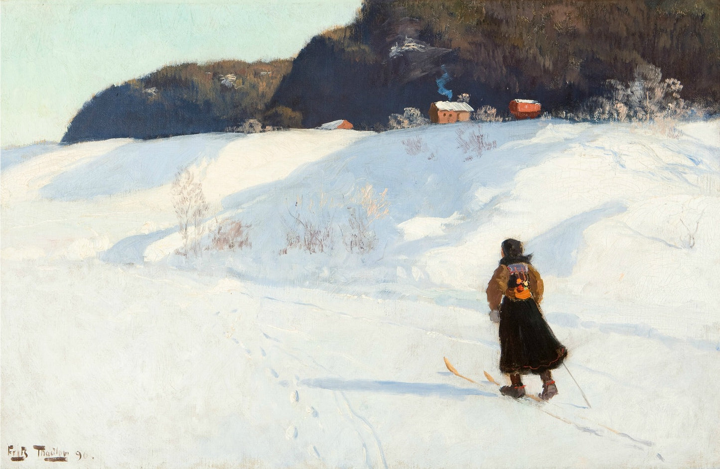 Girl Skiing, vintage artwork by Fritz Thaulow, 12x8" (A4) Poster