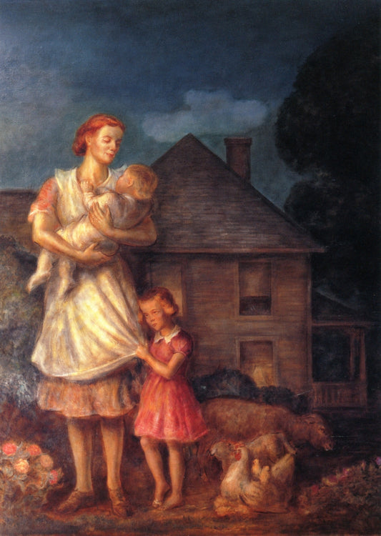 Kansas Pastoral - Farmer's Family, vintage artwork by John Steuart Curry, 12x8" (A4) Poster