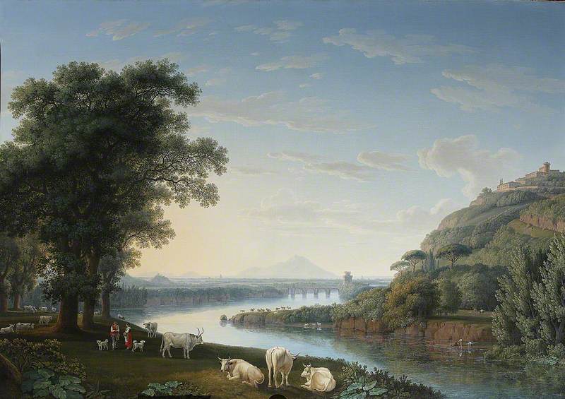 Capriccio View of the River Volturno with Monte Epomeo beyond, vintage artwork by Jakob Philipp Hackert, 12x8" (A4) Poster