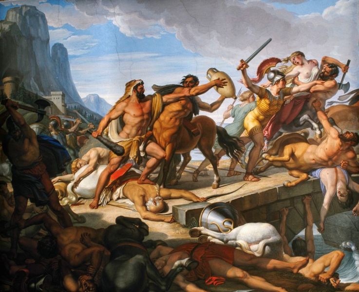 Hercules Fighting the Centaurs, vintage artwork by Pietro Benvenuti, 12x8" (A4) Poster