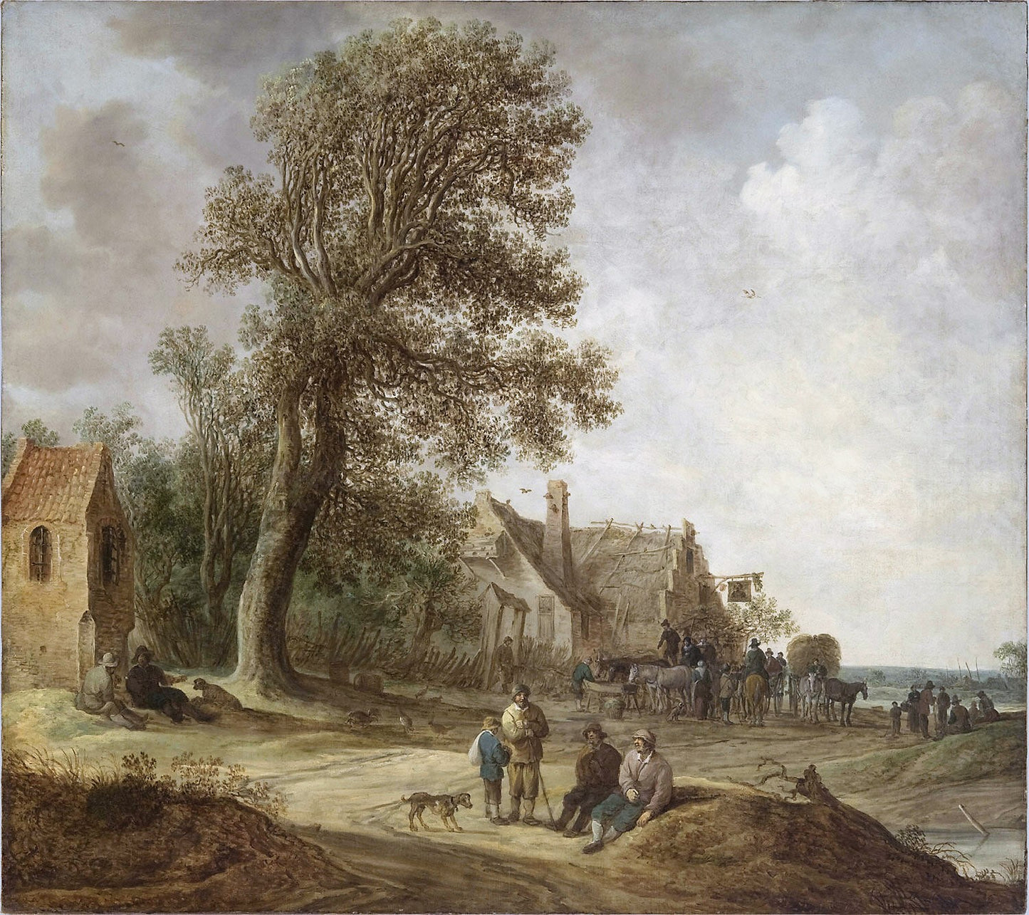 Peasants Resting before an Inn, vintage artwork by Jan van Goyen, 12x8" (A4) Poster