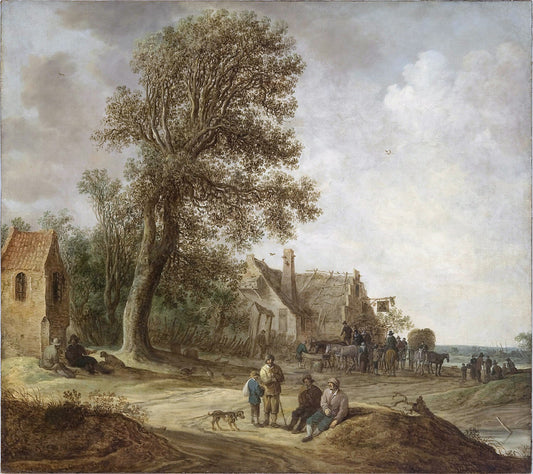 Peasants Resting before an Inn, vintage artwork by Jan van Goyen, 12x8" (A4) Poster