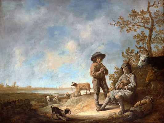 Piping Shepherds, vintage artwork by Aelbert Cuyp, 12x8" (A4) Poster