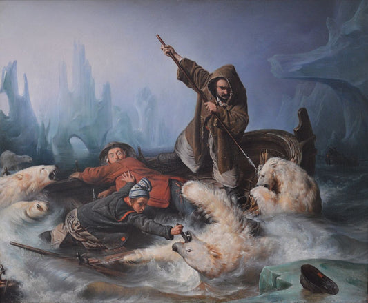 Fight with Polar Bears, vintage artwork by Francois-Auguste Biard, A3 (16x12") Poster Print