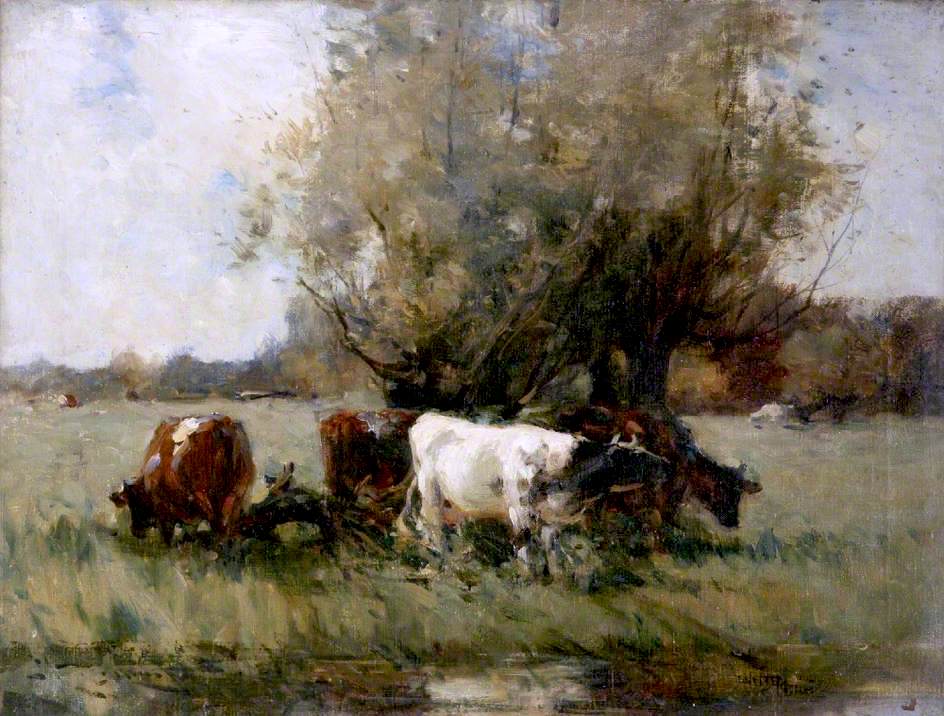 Cattle by  a Clump of Willows (study), vintage artwork by Edmund Aubrey Hunt, 12x8" (A4) Poster
