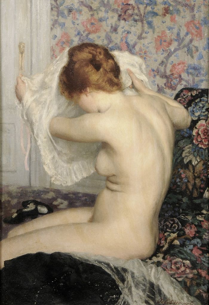 Taking off her shirt, vintage artwork by Joseph Leempoels, 12x8" (A4) Poster