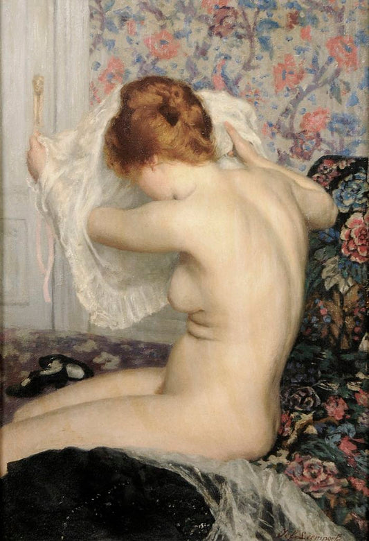 Taking off her shirt, vintage artwork by Joseph Leempoels, 12x8" (A4) Poster