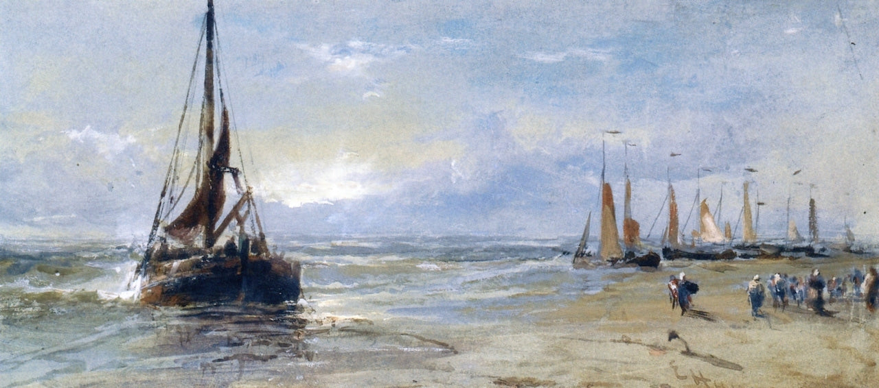 Fishermen Coming Ashore, vintage artwork by Edwin Hayes RHA RI ROI, A3 (16x12") Poster Print