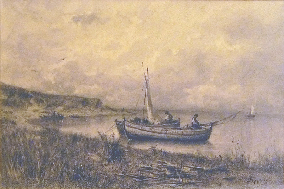 Landscape with small boats and fishermen, vintage artwork by Jacques Barthelemy Appian, A3 (16x12") Poster Print
