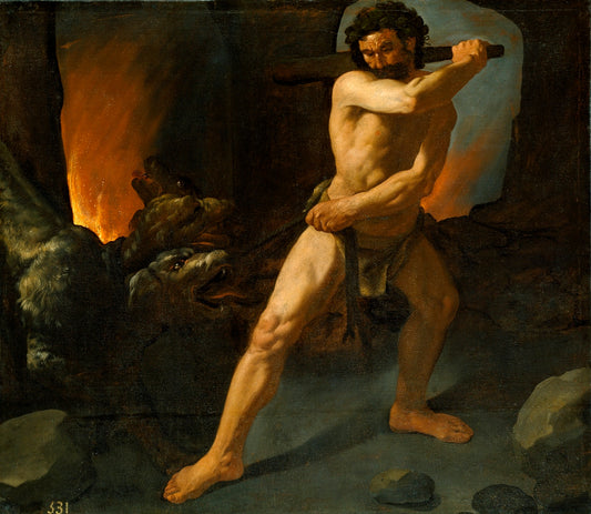 Hercules and Cerberus, vintage artwork by Francisco de Zurbarán, 12x8" (A4) Poster