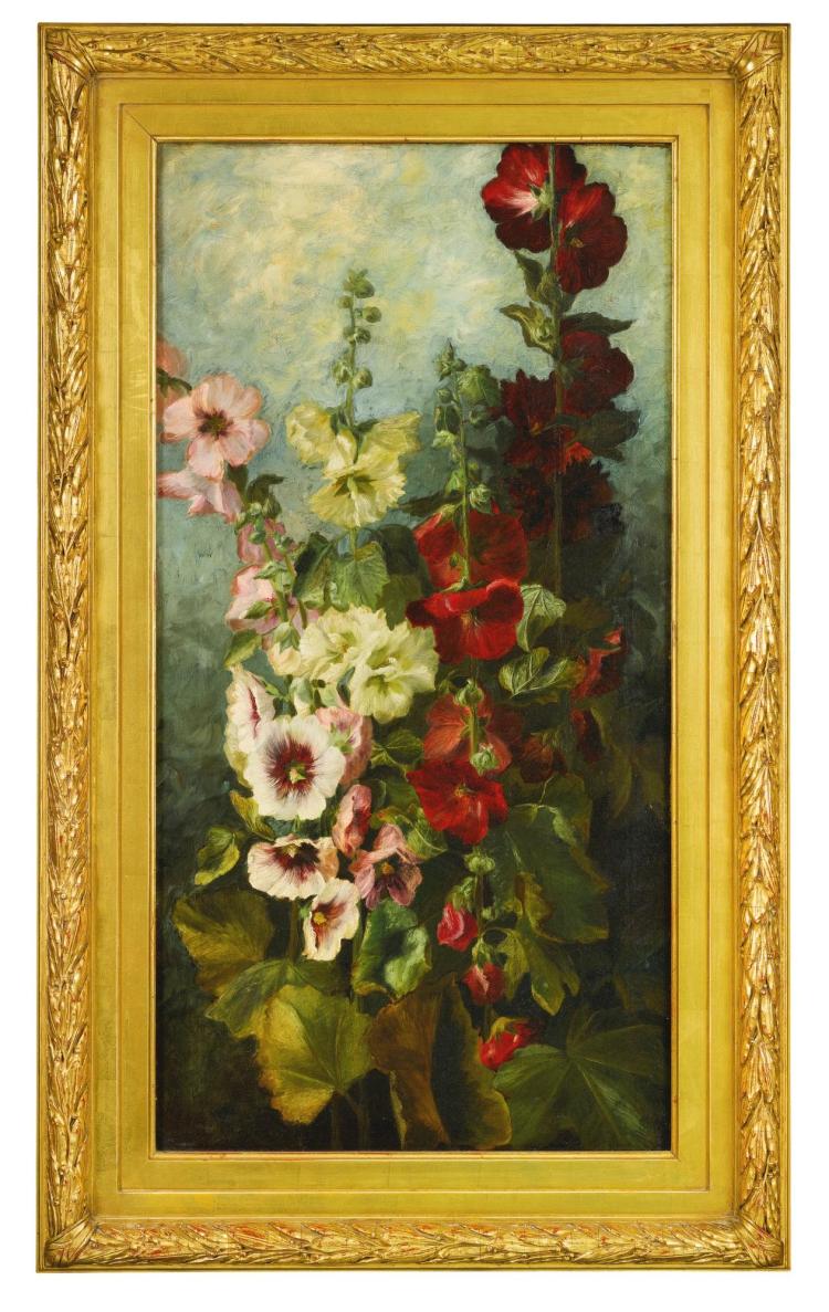 Hollyhocks, vintage artwork by John Ross Key, 12x8" (A4) Poster