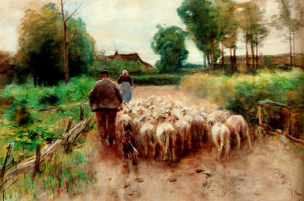 Bringing Home the Flock, vintage artwork by Anton Mauve, 12x8" (A4) Poster