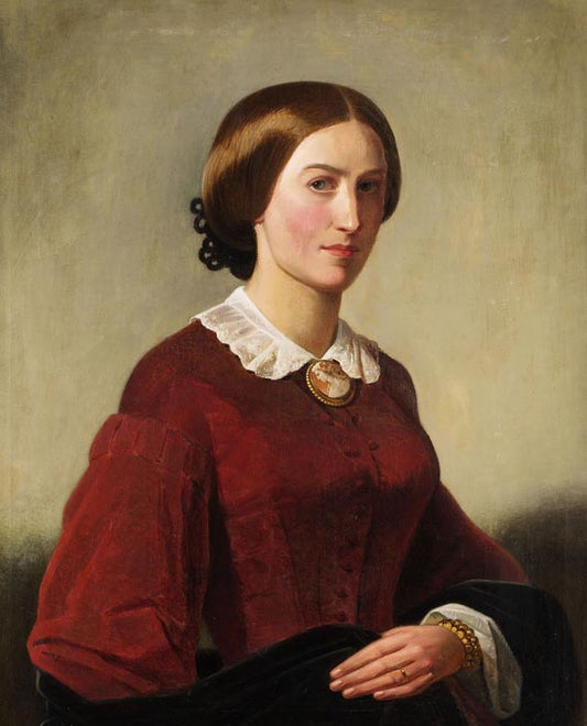 Portrait of a Lady Wearing a Broach, vintage artwork by Attributed to Theodor Weller, A3 (16x12") Poster Print