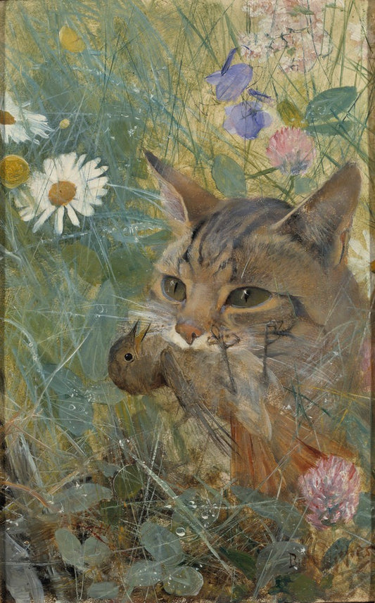 A Cat with a Young Bird in its Mouth by Bruno Liljefors,A3(16x12")Poster