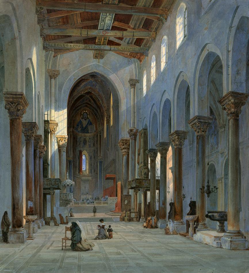 The Cathedral of Cefalú, Interior, vintage artwork by Carl Friedrich Heinrich Werner, A3 (16x12") Poster Print