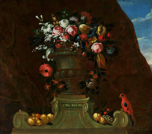 Still-life with a Parrot, vintage artwork by Jakob Bogdány, 12x8" (A4) Poster
