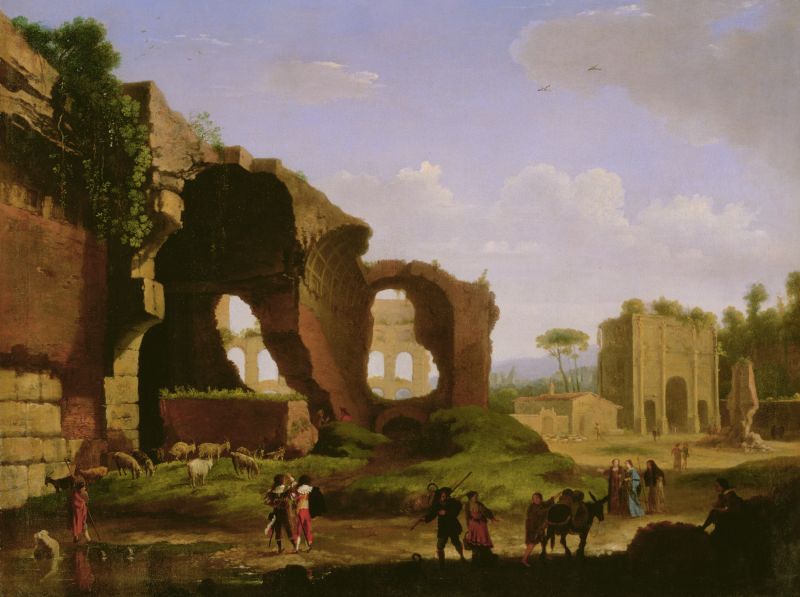 A Roman View of the Ruins of the Temple of Venus and Rome, vintage artwork by Herman van Swanevelt, 12x8" (A4) Poster