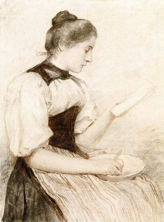 Girl with Apple Pie, vintage artwork by Albert Anker, 12x8" (A4) Poster